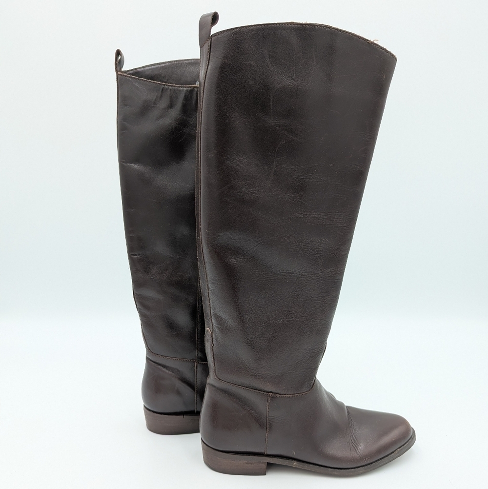 Westbound Women’s Brown Leather Tall Riding Boots Flat Casual Minimalist 7M